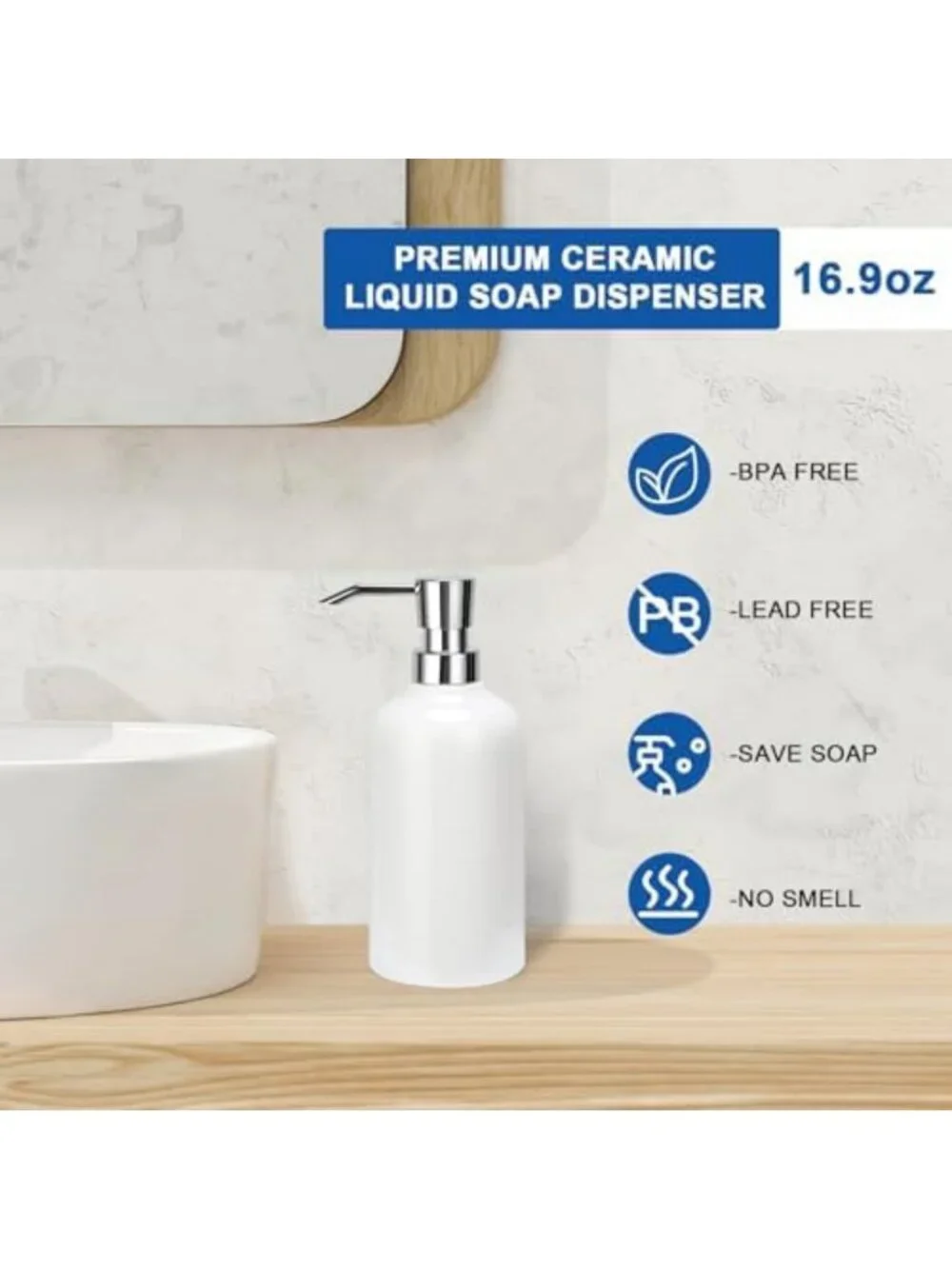 Stylish Ceramic White Soap Dispenser Set - 2 Pcs, 16.9oz for Kitchen & Bathroom